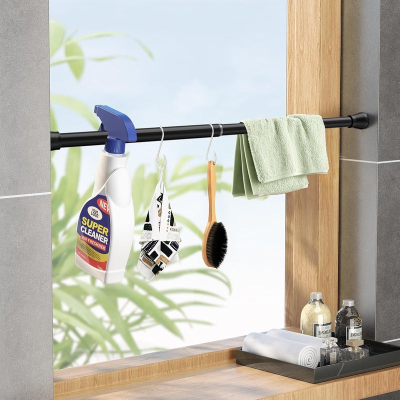 ZipGlo Tension Rod 16 to 26 Inch Adjustable Curtain Rod No Drilling Black Tension Curtain Rod Spring Tension Curtain Rod for Bookshelf Diy Projects Kitchen Cupboard Bathroom Wardrobe 2PCS - Image 2
